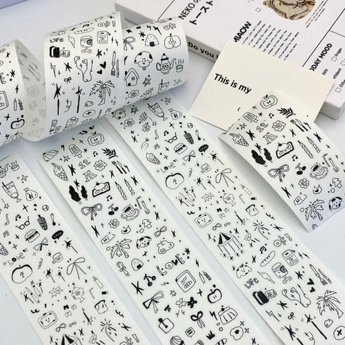 La Creme Washi Tape Everyday Doodles planner sticker bullet journal sticker junk journal washi tape washi stickers kiss cut black and white stickers 