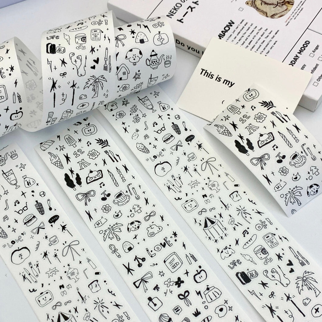La Creme Washi Tape Everyday Doodles planner sticker bullet journal sticker junk journal washi tape washi stickers kiss cut black and white stickers 