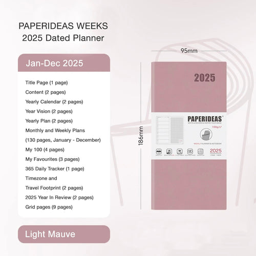 2025 Paperideas Weeks Light Mauve | Monthly and Weekly Dated Notebook Soft Cover Hobonichi weeks hobo weeks Techo