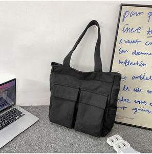Canvas Tote Bag Large Size hedgehog journals stationery shop cute canvas bag black