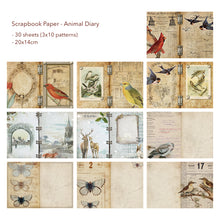 Load image into Gallery viewer, Vintage Scrapbook Paper 30 Sheet animal diary creative journal traveler&#39;s notebook journal junk journal
