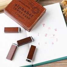 Load image into Gallery viewer, Vintage wooden stamps 28pcs alphabet lowercase rubber head stamps bullet journal scrapbook journaling stamps 