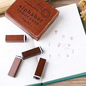Vintage wooden stamps 28pcs alphabet lowercase rubber head stamps bullet journal scrapbook journaling stamps 