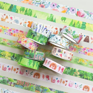 Washi Tape spring flowers and animals green 10 pack Bullet Journal Decoration Scrapbooking creative journaling
