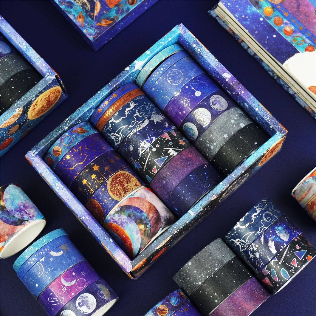 Washi Tape the cosmos blue purple black Bullet Journal Decoration Scrapbooking Set of 19 creative journaling