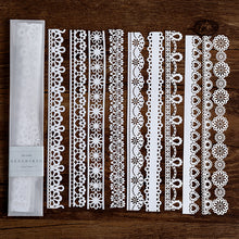 Load image into Gallery viewer, white lace paper patterned craft material junk journaling 10 sheets lace trim strips