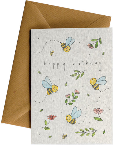 Happy Birthday Card Bees A6 Designed in NZ