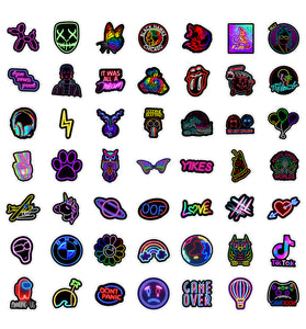 Neon Sticker Pack Funky Vibes 50 Pcs bullet journal scrapbook guitar skateboard luggage stickers