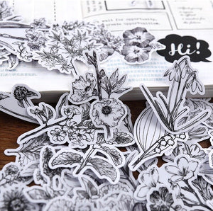Black n White Plant Stickers 52Pcs Bullet Journal Scrapbooking Decoration