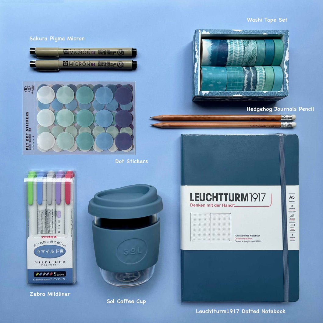 bullet journal starter kit study kit beginner combo stone blue stickers pens washi tapes notebook