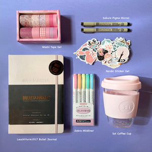 bullet journal starter kit study kit beginner combo pink stickers washi tapes pens notebook
