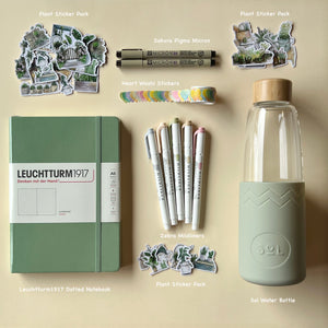 bullet journal starter kit study kit beginner combo sage green stickers dotted notebook zebra mildliners