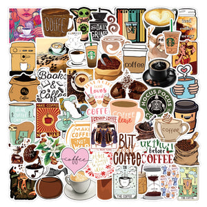 Coffee Themed Stickers 50 Pcs Cute Sticker bullet journal scrapbooking hobonichi die cut vinyl stickers
