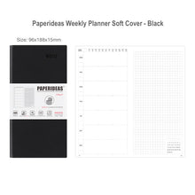 Load image into Gallery viewer, paperideas-12-months-weekly-and-monthly-notebook-soft-cover-bullet journal travellers notebook black hobonichi weeks