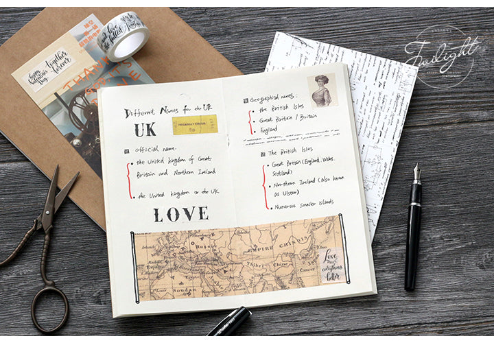 Washi Tape Vintage World Map - Hedgehog Journals - NZ Fast Delivery