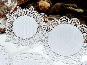 white lace paper patterned craft material junk journaling 10 sheets round lace border