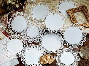 white lace paper patterned craft material junk journaling 10 sheets circular