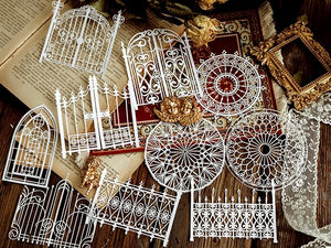 white lace paper patterned craft material junk journaling courtyard gates and rails