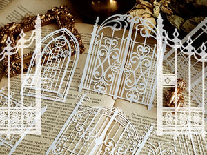 white lace paper patterned craft material junk journaling metal gate
