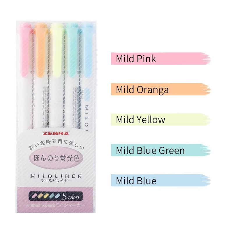 Zebra Mildliner Highlighter Pink Pack 5 Color Set WKT7-5C Bullet Journal markers