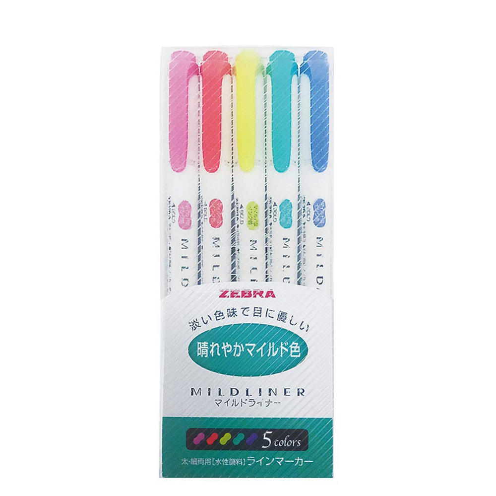 Zebra Mildliner Highlighter Green Pack 5 Color Set WKT7-5C-HC bullet journal markers