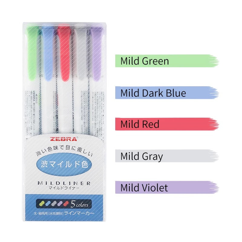 Zebra Mildliner Highlighter Blue Pack 5 Color Set WKT7-5C-NC Bullet Journal Markers