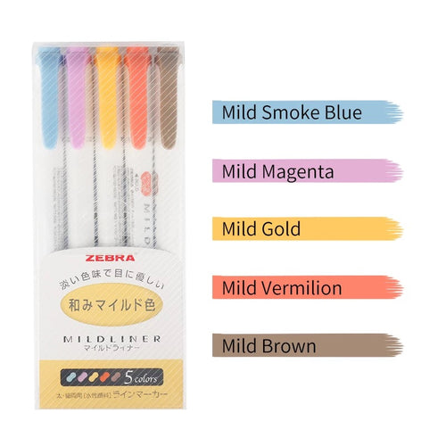 Zebra Mildliner Highlighter Yellow Pack | 5 Color Set WKT7-5C-RC Bullet Journal markers