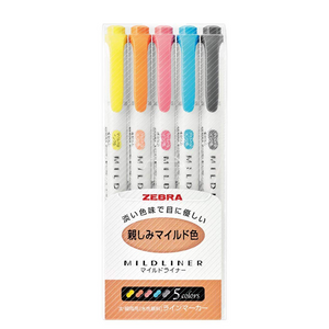 Zebra Mildliner Highlighter Orange Pack 5 Color Set WKT7-N-5C Bullet Journal